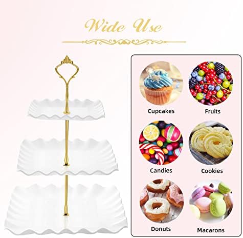 DAFURIET Plastic Dessert Cupcake Stand, 3 Tier Cupcake Tower Holder, White