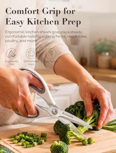 Astercook Kitchen Scissors, 3-Pack Heavy Duty Kitchen Shears with Stainless Steel Blades for Meat, Poultry, Herbs, Vegetables and Packaging, Dishwasher Safe