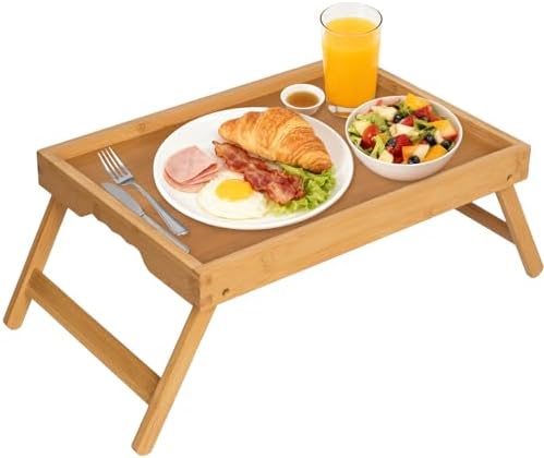Artmeer FSC 100% Bamboo Bed Tray with Folding Legs, Large, Natural