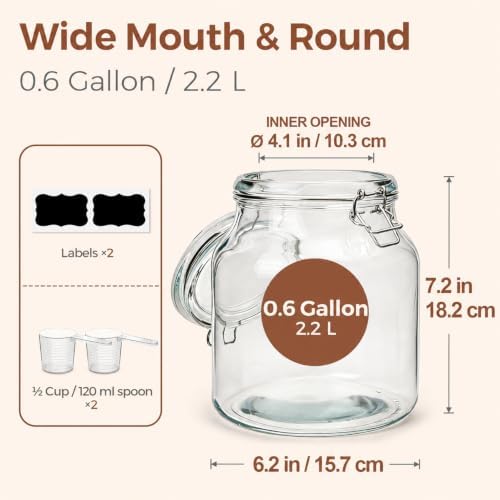 ComSaf Glass Pantry Jars with Airtight Lids 74 oz 2 Pack Large Wide Mouth
