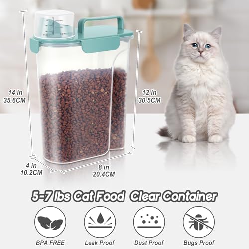 5-7 LBS Cat Dog Storage Container Portable with Upgraded Large Spout and Cup, Plastic Pet Food Dispenser for Small Animal Kibble, Bird Seed, Oatmeal, Rice, Flour, Brown Sugart-2 pack Elegant Blue