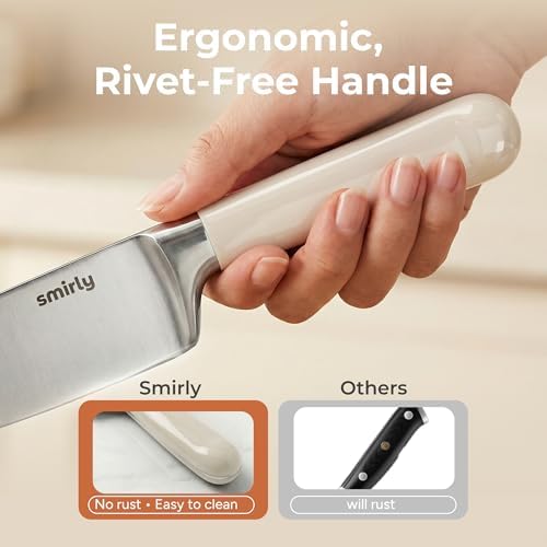 SMIRLY 14-Piece Kitchen Knife Set with Block, Razor-Sharp, Cream White