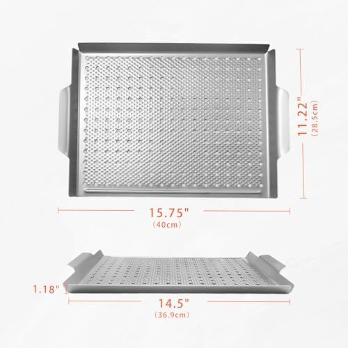 Non-Stick Grill Topper Pan, Carbon Steel Tray for BBQ, 15.7 x 11.2 in