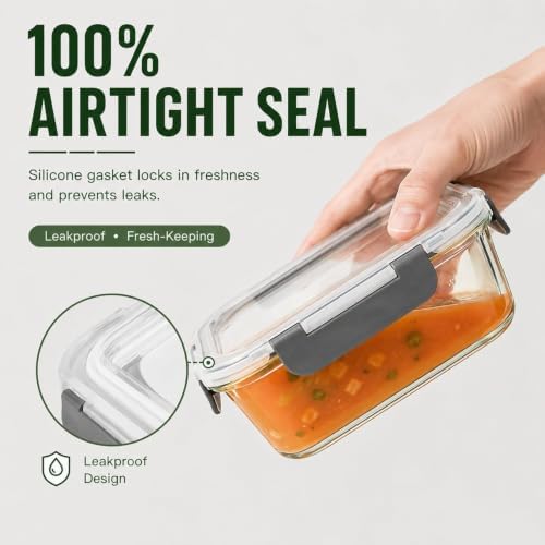 10 Piece Glass Food Storage Containers with Lids, Meal Prep Containers Set