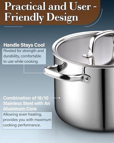 Cook N Home 8 Quart Tri-Ply Clad Stainless Steel Stockpot with Lid