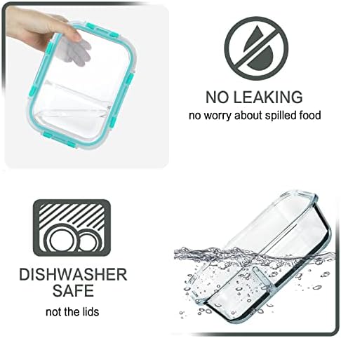 M MCIRCO 10 Pack,30 oz, 2 Compartments Glass Meal Prep Containers with Lids