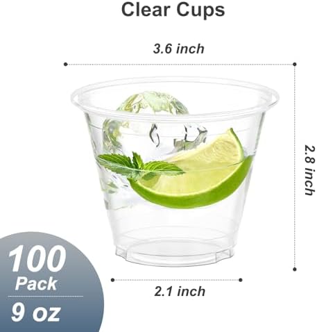 Dealusy 100 Pack 9 oz Clear Plastic Cups