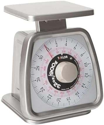 Taylor Mechanical Portion Control Kitchen Scale, Food Scale for Precise Weight Measuring and Portion Control, Rotating Dial Tare Function, NSF, TS32 32OZ, Stainless Steel Platform