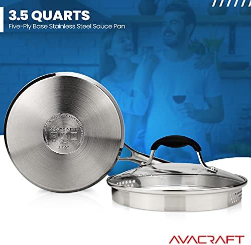 AVACRAFT 3.5 Quart Stainless Steel Saucepan with Glass Strainer Lid
