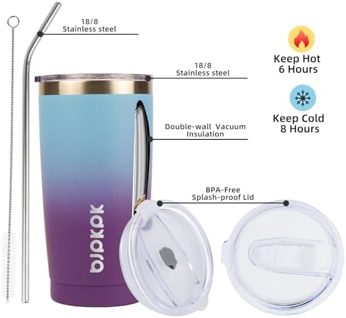 BJPKPK 20oz Coffee Tumbler with Lid & Straw, Insulated Stainless Steel Mug