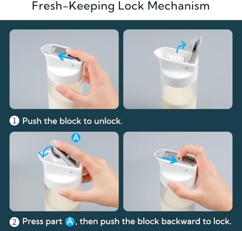 KITCHENDAO Glass Creamer with Fresh-Keeping Lock Mechanism, Drip-free Spout, 12 oz Milk Pitcher with Lid, Borosilicate Glass Creamer Container, Dishwasher Safe