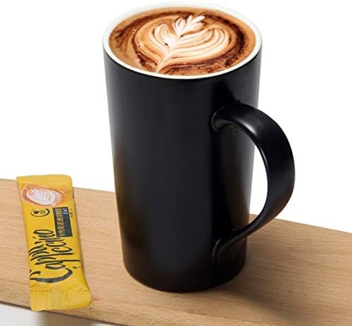20 oz Large Coffee Mugs, M007 Tall Ceramic Cup with Handle for Dad Men, Set of 2, Black