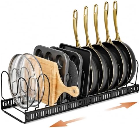 Norcalway Adjustable Bakeware Pots and Pans Organizer Under Cabinet,11 Dividers Cookie Sheet Baking Pan Pot Lid Organizers