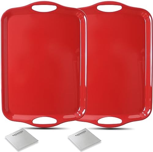 KAQAHIDO Large Melamine Serving Trays for Eating, Set of 2, Red