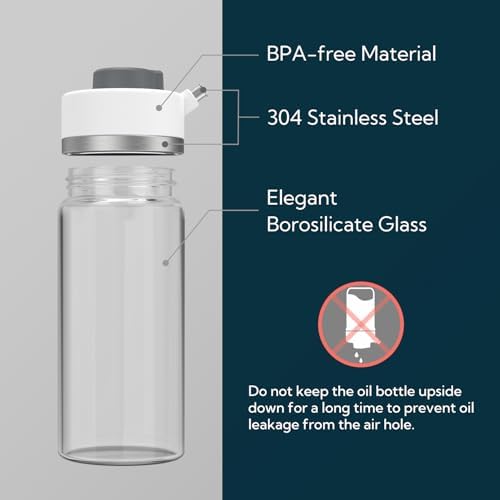 KITCHENDAO Precision Pour Glass Oil Dispenser with 3 Modes, Drip-free Spout, Two Adjustable Flowing Speed, 12 oz Vinegar Dispenser Bottle for Kitchen, Borosilicate Glass Olive Oil Bottle for Cooking