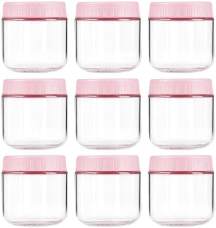 Overnight Oats Containers with Lids, 10oz Wide Mouth Mason Jars with Lids, 9 Pack Glass Jars with Airtight lid for Chia Pudding Yogurt Salad, Meal Prer Oatmeal Jars, Pink