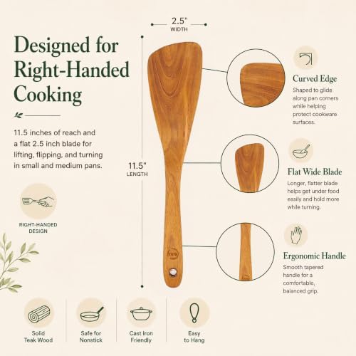 FAAY 11.5 Inch Teak Wood Spatula/Turner for RIGHT Hand | Versatile Spatula, Durable, Healthy and High Moist Resistance for Non Stick Cookware
