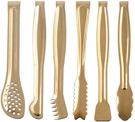 HINMAY Gold Plated Mini Serving Tongs Set 6-Inch Appetizers Tongs, Set of 6