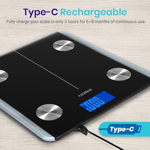 Etekcity Rechargeable Smart Scale for Body Weight, Bluetooth, 400 lb