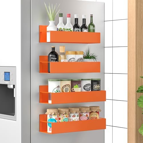 HuggieGems Metal Magnetic Spice Rack for Refrigerator Orange, 4 Pack
