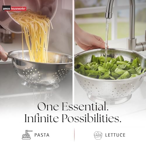 Amco 3-Piece Stainless Steel Colander Set, 1.5 Qt, 3 Qt & 5 Qt - Silver