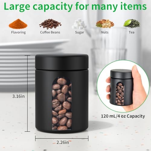 Urekt Glass Storage Jar (4 oz), 2 Pack Premium Food Grade Visual Container with Child Resistant Cap, Small Waterproof Bottle Multipurpose Container for Coffee Beans Nuts Teas Spices(120ml)