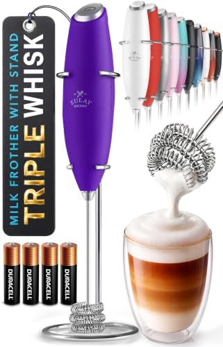 Zulay Kitchen Powerful Milk Frother Wand With Duracell Batteries - Ultra Fast Handheld Drink Mixer - Electric Whisk Foam Maker for Coffee, Lattes, Cappuccino & Matcha - Triple Whisk - Black