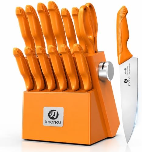imarku 14-piece Japanese knife set, sharp, non-slip, gift box, yellow