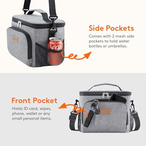 Lifewit Reusable Insulated Lunch Bag, Portable Cooler Freezable Soft Lunchbox Leakproof with Adjustable Shoulder Strap for Men Women Adult for Work Picnic or Travel, 9L 12 Can, Grey