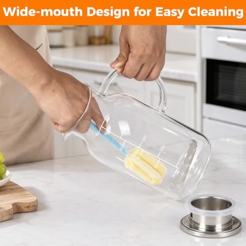 88oz Glass Pitcher, Stainless Steel Lid and Precise Scale Line, Easy Clean Heat Resistant Borosilicate Glass Jug