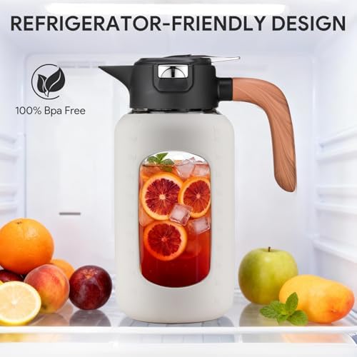 100 oz Glass Pitcher with Lid and Handle, Glass Carafe/Jug for Hot/Cold Water, Large Iced Tea Pitcher for Coffee, Juice and Homemade Beverage