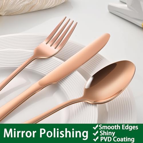 24 PCs Rose Gold Flatware Sets Service For 4, Copper Kitchen Utensils Set