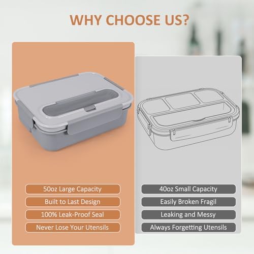Caperci Bento Box Adult - 50 oz Large Lunch Containers for Adults and Teens