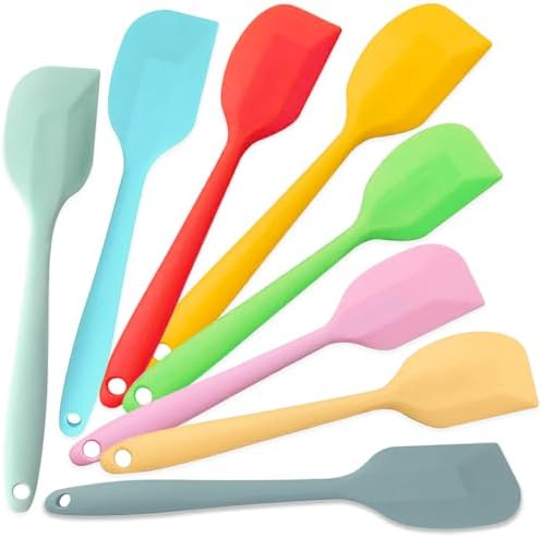 KAKAMINA Silicone Spatula Set, 8 Pack 11 Inch, Sturdy Steel Core