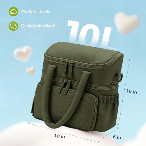 Double Deck Lunch Bag for Women, Green-M