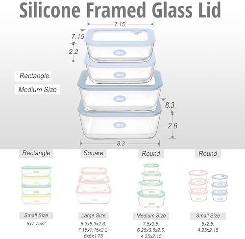 Urban Green Glass Food Container Set with Silicone Glass Lid, Square Shape, 4 Pack, Airtight, LeakProof, 100% Plastic Free, Meal Prep Food Storage Containers, Blue Color