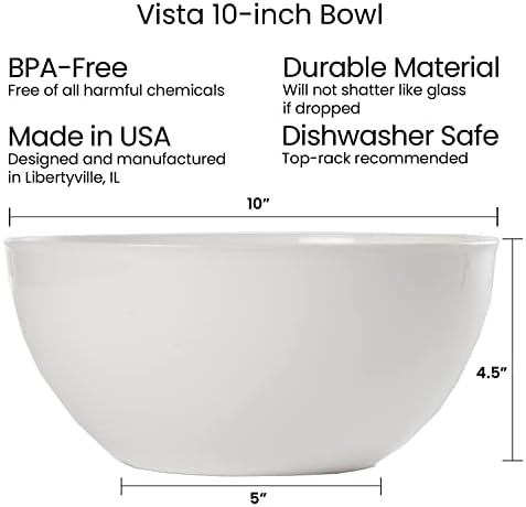 US Acrylic Vista White Plastic Salad and Serving 10-inch Bowls | set of 3 | Reusable, BPA-free, Made in the USA | 135 oz. capacity