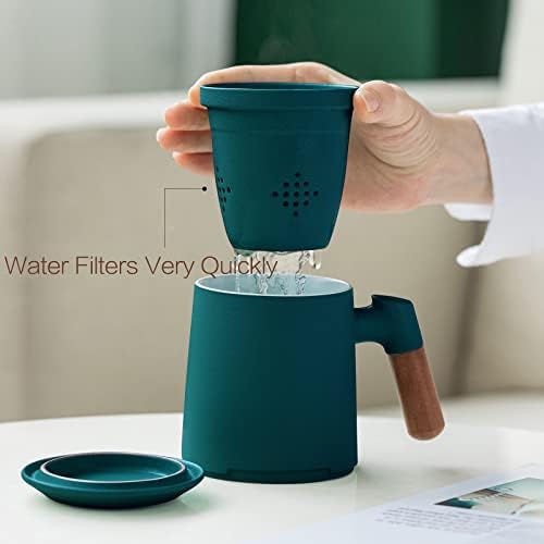 ZENS Tea Cup with Infuser and Lid for Loose Leaf Tea Steeper, 12oz Green