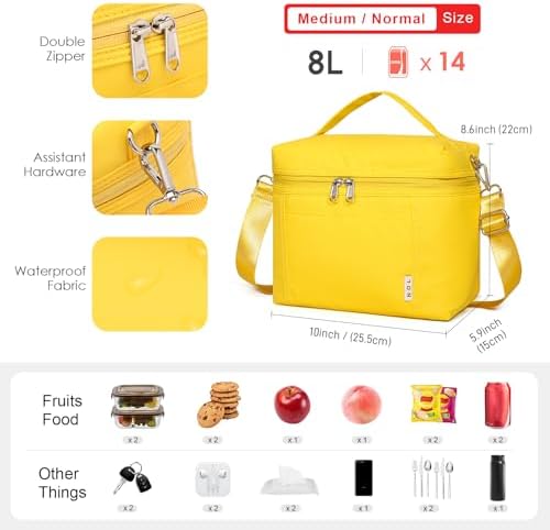 NOL 8L Insulated Lunch Bag for Women, Medium(normal), Yellow
