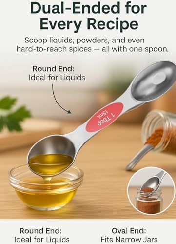 Magnetic Measuring Spoons Set Of 8, Heavy Duty 304 Stainless Steel Metal, Fits in Most Kitchen Spice Jars for Baking & Cooking, BPA Free,Measuring Dry & Liquid Ingredients Rainbow)