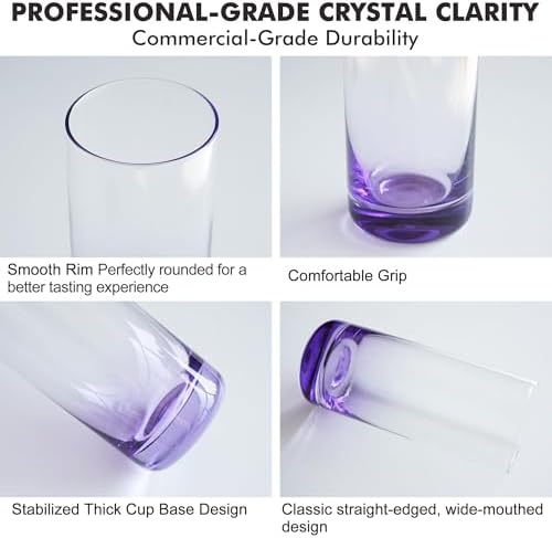 Purple Highball Glasses Set of 6, Drinking Glass for Mixed Drink