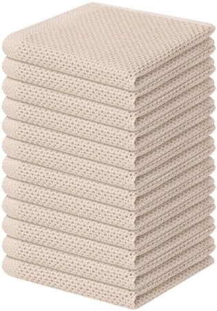 Homaxy 100% Cotton Waffle Weave Kitchen Dish Cloths 12-Pack, Beige