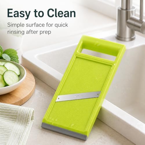 Handheld Potato Slicer & French Fry Cutter, Stainless Steel Manual Vegetable Slicer for Homemade Fries, Carrot, Zucchini, Easy-Grip Slicer, 4.25x10.8 Inch Kitchen Gadget(Green)