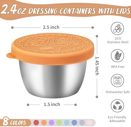8 Pack - 2.4 Oz Small Salad Dressing Containers To Go, Sauce Cups with Lids