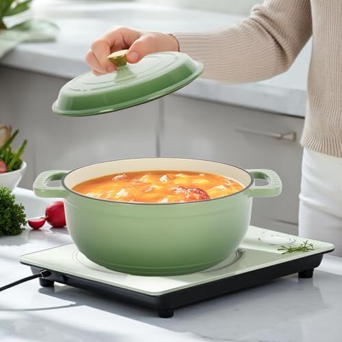 Bonnlo Round Dutch Oven, Enameled Cast Iron Dutch Oven Pot with Lid & Dual Handles, Oven Safe Up to 500° F, for Sourdough, Bread Baking, Stews and Roasting (Green, 5 Quart)