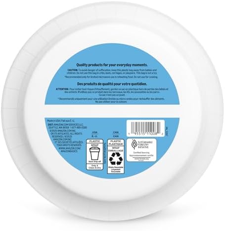 Amazon Basics Ultra Paper Plates, 8.62 Inch, Disposable, 64 Count, Packaging May Vary