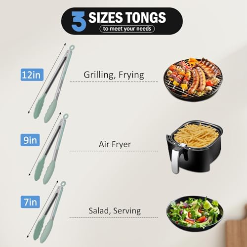 Silicone Tongs for Cooking Non-Stick Pans Grilling Air Fryer Salad