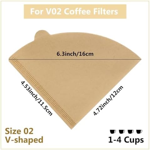 Cone Coffee Filters Size 02, 200 Count 1-4 Cups Unbleached V02 Disposable Coffee Filter Paper, Compatible with Conical Shaped Pour Over Coffee Dripper and Drip Coffee Maker
