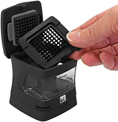 Garlic-A-Peel Garlic Press, Crusher, Cutter, Mincer, and Storage Container - Includes Silicone Garlic Peeler - Easy to Clean - Stainless Steel Blades – (Black), standard