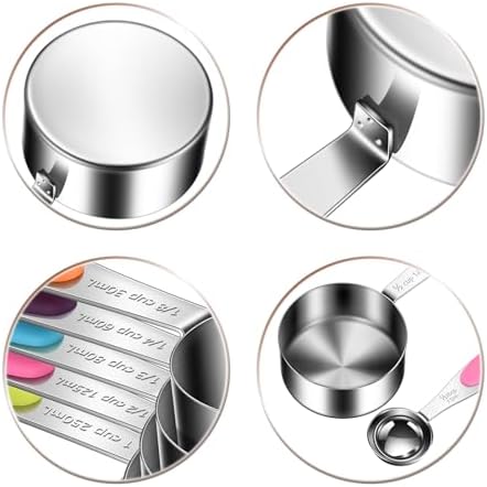 10-Piece Measuring Cups and Spoons Set, 304 Stainless Steel with Color-Coded Handles, Engraved Markings Never Fade, Plastic Free, Dishwasher Safe, Includes 1/8 Cup & 1/4 Tsp